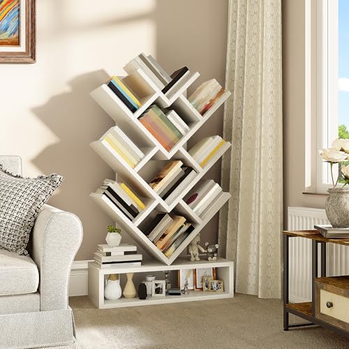 YITAHOME Tree Bookshelf, Floor Standing Bookcase with Wooden Draw...