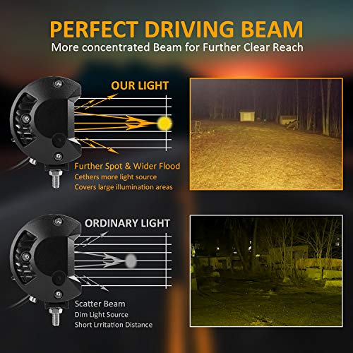 Zmoon LED Light Bar 5 Inch, 2PCS 144W Yellow Fog Led Driving Lights Waterproof Spot & Flood Work Light for Truck Jeep SUV Boat ATV 4WD Car Golf Cart - Thumbnail 3