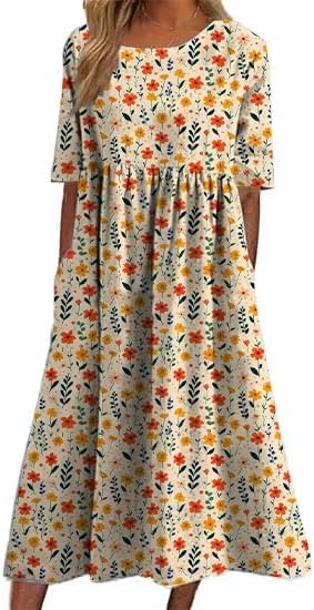 Womens Boho Floral Maxi Dress Summer Casual Short Sleeve Loose Flowy Dresses