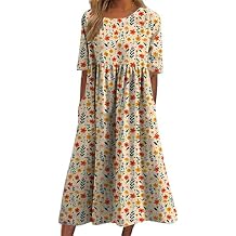 Womens Boho Floral Maxi Dress Summer Casual Short Sleeve Loose Flowy Dresses