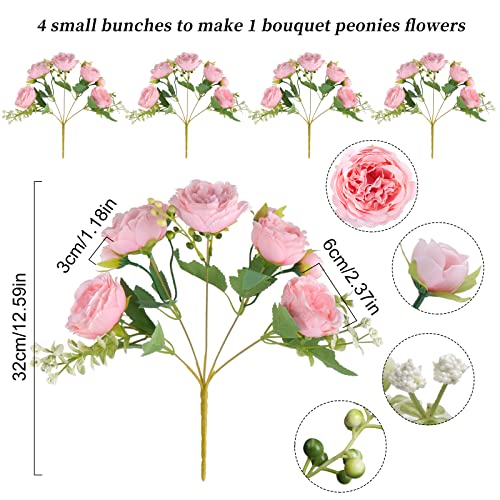 Artificial Peonies Silk Flowers, Pink Faux Peony Bouquet 4 Bundles Florals Arrangements For Farmhouse Home Boho Wedding Table Centerpiece, Fake Plastic Flower Bulk For Vase Decoration (Light Pink) #TOP5