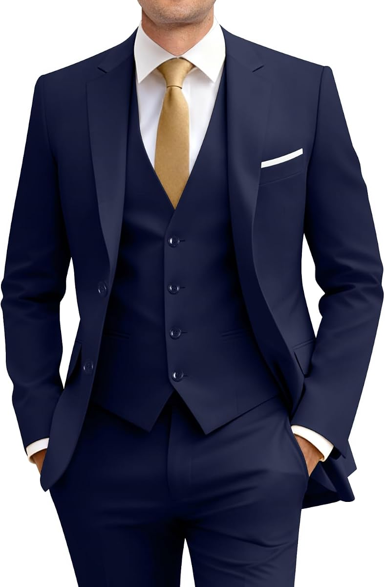 Men's Slim Fit 3 Piece Suit Set with Tie | Classic men suit, with Tie, Business weddings proms & formal suit, Slim fit, Two-button, Single-breasted, Soft Fabric