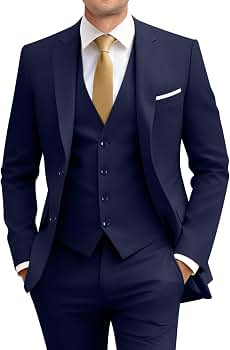 Men's 3-Piece Slim Fit Suit — 2-Button Blazer, Vest & Pants, Business/Wedding