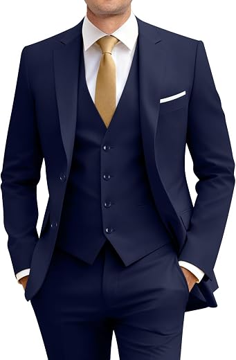 Amyox Men's Slim Fit 3 Piece Suit Two Button Business Wedding Dress Tux Suit Set Jacket Vest Pants with Tie