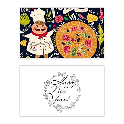 Tarjeta conmemorativa Cook Pizza Italia de Año Nuevo para felicitar las fiestas con cariño