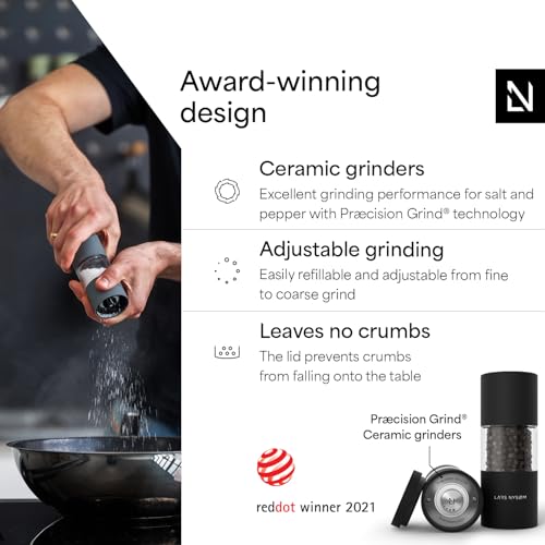 Image of LARS NYSOM Salt and Pepper Grinder Set, Manual Salt and Pepper Mills with Adjustable Ceramic Grinder, Design Spice Shaker Set (Carbon Black)