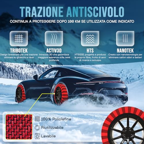Isse T-62 - Calze Da Neve Omologate Italia En 16662-1 – Catene Da Neve Tessili Facili Da Installare - Resistenti - Kit Con 2 Calze Da Neve E Guanti - 7