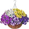 Ivydale Artificial Pansies Faux Hanging Plants Flowers Basket for Outdoor Outside Decor, Fake Silk Pansy UV Resistant Realistic Colorful Fake Hanging Flowers for Front Door Porch (5-Mixed Color)
