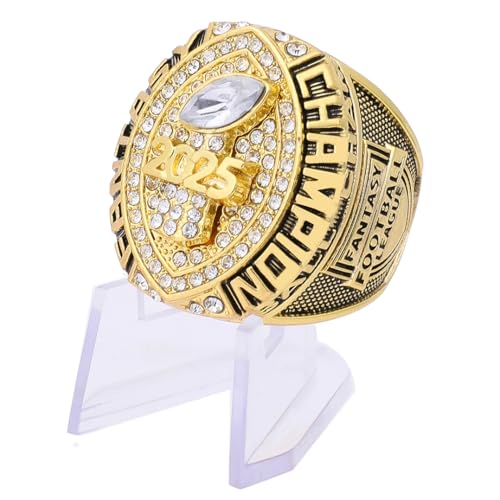 guancrown 2025 Fantasy Football Championship Ring Award Prize Trophy Sports Winner FFL Champion Ring (ring with stand