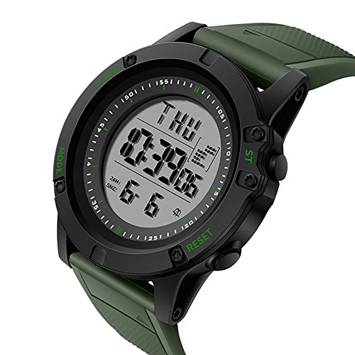 Preisvergleich Produktbild JujubeZAO Outdoor Wandern Wasserdicht Hintergrundbeleuchtung Sport Digital Herren Armbanduhr Stopper Alarm Digital Display Bequem Multiuse Stoßfest Gr. Einheitsgröße, armee-grün