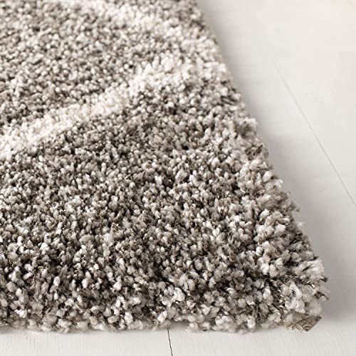 Image of Trellis Design Microfiber Hand Woven Shaggy Carpet Collection with 2 inch Pile Height Carpet for Living Room Size 4x4 feet Square coular Lgrey /Ivory