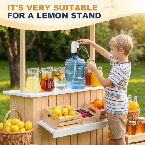 Image of Maxdot 4 Pieces Lemonade Stand Supplies, 5 Gallon Electric Water Dispenser with Straw Brush, Straw Puncher for Plastic Lids, Lemonade Cups, Muddler for Fresh Squeezed Drinks (Small,Wood)
