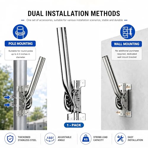 Image of Universal Heavy Duty 430 Stainless Steel Antenna Mount Pole - 1.38 inch Dia x 14.6 inch L Mast for Wireless Bridges, Outdoor Antennas, Starlink, Weather Stations & WiFi Extenders, Silver