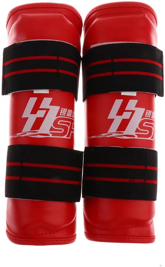 Shin Instep & Elbow Pads MMA Leg and Arm Guards Taekwondo Muay Thai Kick Boxing Protector Set Red M