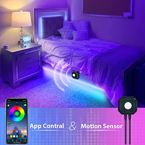 Motion Activated Led Light Strip With App Control, 9.8Ft Rgb Motion Sensor Under Bed Lights With Automatic Shut Off Timer, Music Sync Usb 5V Dimmable Night Light For Bed Wardrobe Cabinet Staircase #TOP1