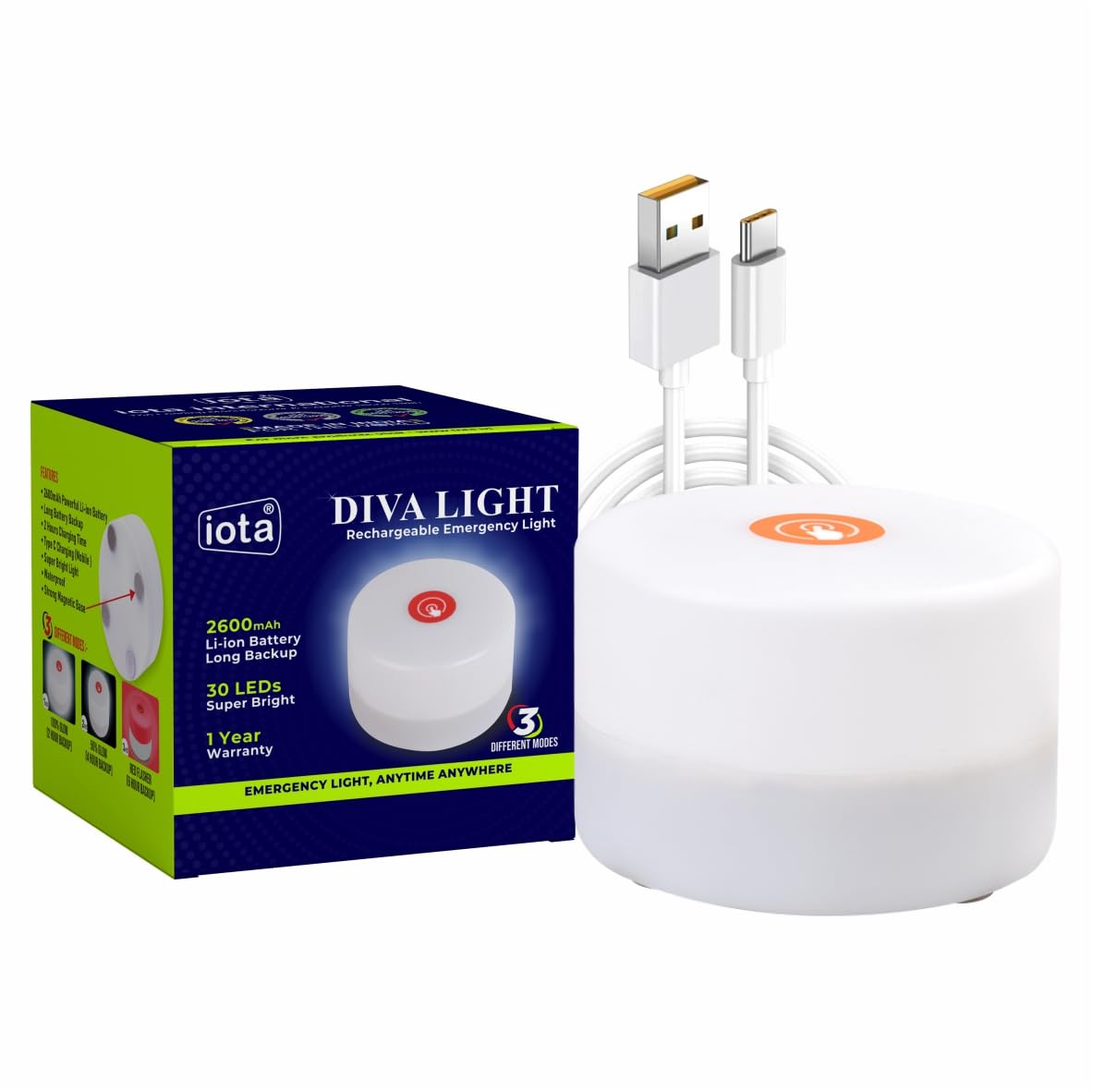 iota Rechargeable Emergency Light 30 LEDs Super Bright Light (Diva Light) with 3 Different Modes - 1 Year Warranty (Pack of 1) (B0CWTXBWXF) Amazon Price History, Amazon Price Tracker