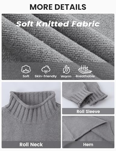 Wyeysyt Women's Oversized Rollneck Sweater Chunky Cable Knit Soft Pullover Sweater Fall Winter Casual Knitwear(Grey-M)