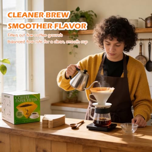 Image of BYKITCHEN 400 Count #2 Pour Over Cone Coffee Filters, Unbleached, 1-4 Cup