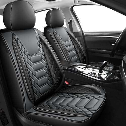 Image of FREESOO Universal Front Seat Covers Leather Airbag Compatible Black Grey