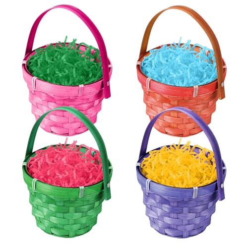4PCS Easter Woven Goodie Basket with 4 Colors Easter Grass,