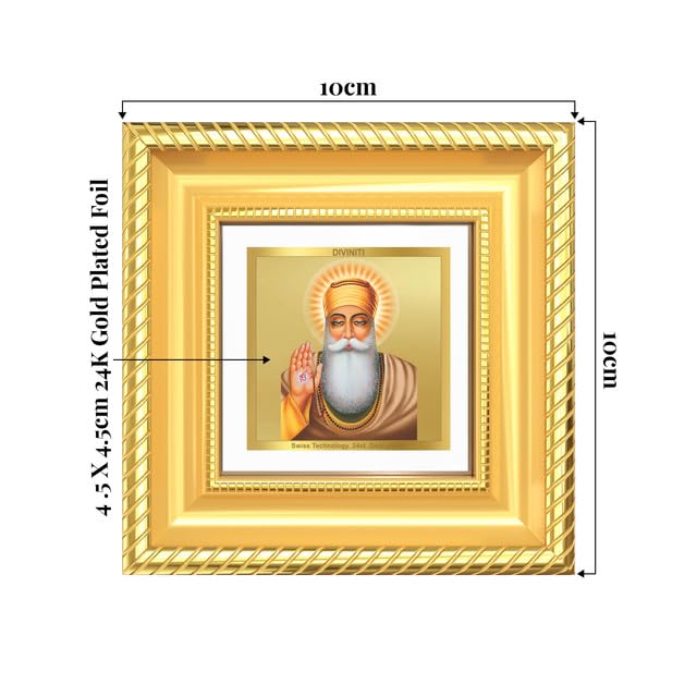 Image of DIVINITI Guru Nanak Dev Ji 24K Gold Plated Foil Tabletop Photo Frame for Home Decor, Puja Room, Luxury Gifting | DG Frame 015 S1A (10x10 CM)