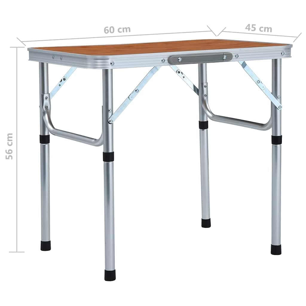 Składany stół kempingowy z aluminium i płyty MDF, 60 x 45 cm, z uchwytem do noszenia, składany, na kemping, piknik, do aktywności na świeżym powietrzu, wędrówek, imprez ogrodowych, łatwy do