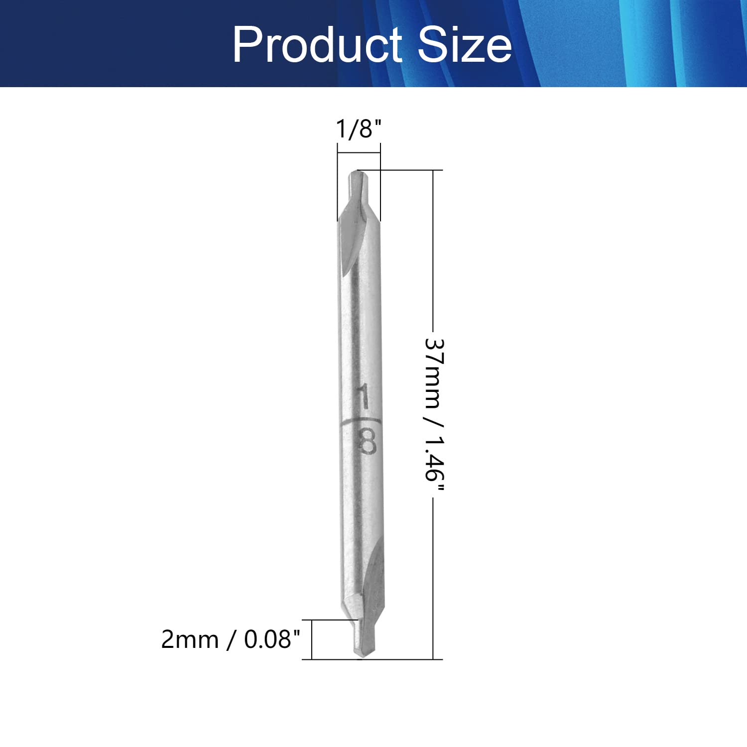 5 Pcs Combined Center Drills Bit Countersink Plain Type 1/8 Inch Dia Shank High Speed Steel HSS 6542 Silver for Lathe Metalworking