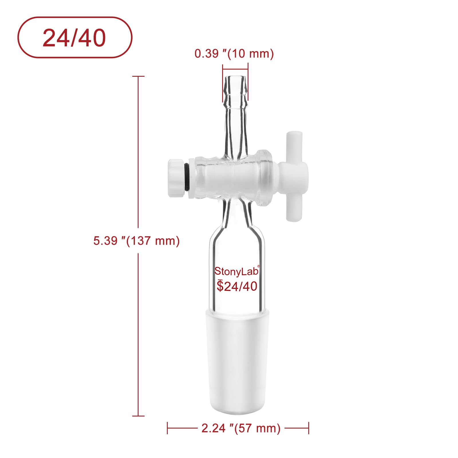 stonylab Adaptateur en Verre, Adaptateur de Contrôle de Débit de Vide en Verre Borosilicaté avec Robinet PTFE, Raccord 24/40 et Connexion de Tuyau Droite Verrerie de Laboratoire