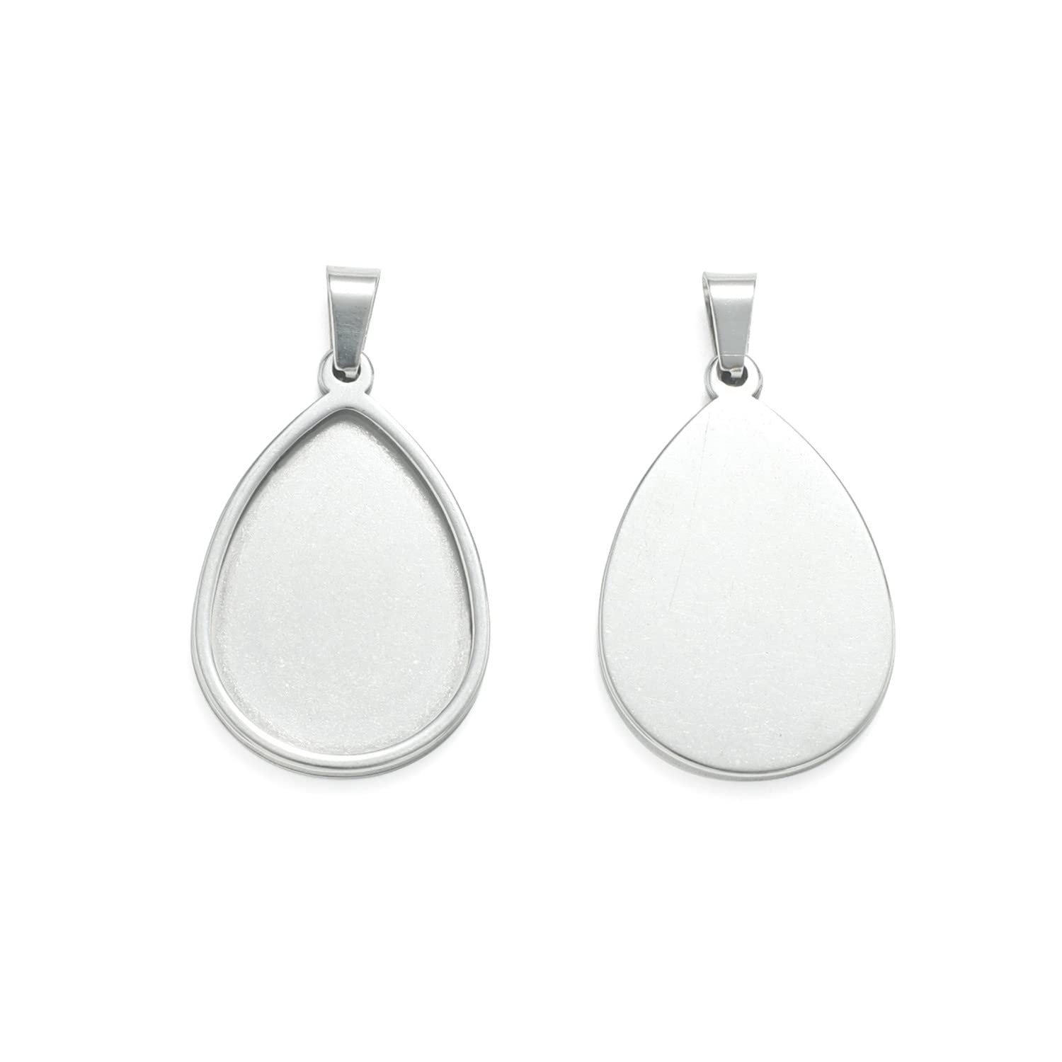 SHUNAE 10pcs Stainless Steel 18x25mm Teardrop Bezel Pendant Trays DIY Cameo Base Blanks for Necklace Making