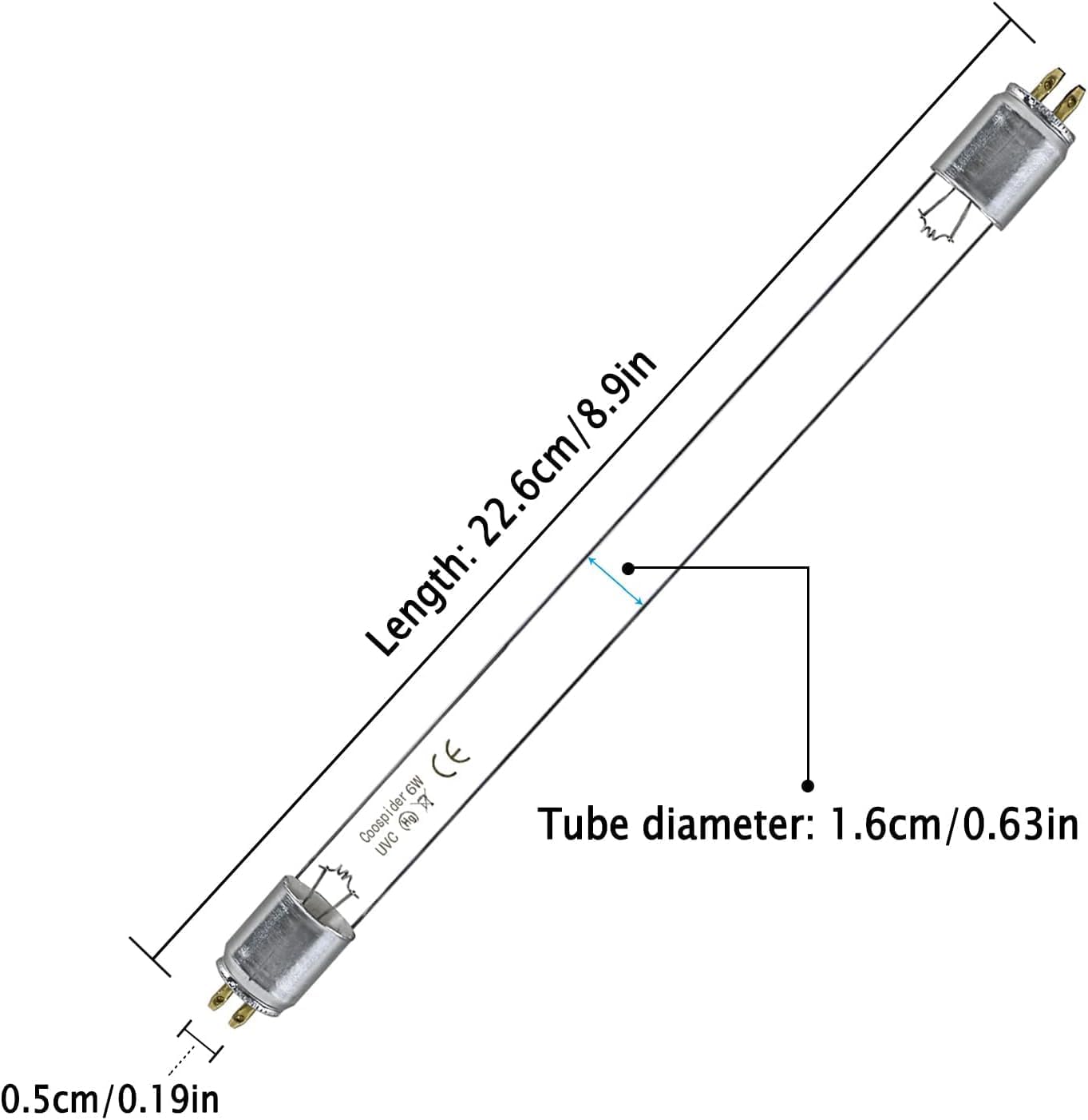 Coospider 6W 2 Pack UV Light Ozone Free,253.7nm Sanitizer Lamp with Cord and Plug, UVC Lamp for Shoes/Closet/Cabinet/Bathroom 110V CTUV-6