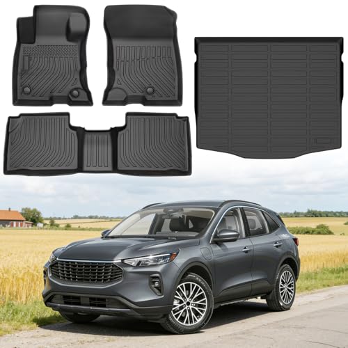 Floor Mats for Ford Escape Hybrid & Plug-in Hybrid 2020-2026 (Not for Gas), Custom Fit Heavy Duty TPE All Weather Protection, Waterproof Non-Slip Black(Two-Row Floor Mats & Cargo Liner)