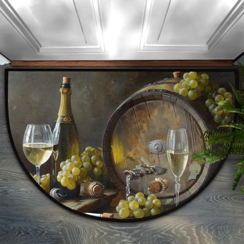 Image of cfpolar Half Round Door Mat Grape Wine Pattern Non-Slip Semi Circle Area Rug Washable Half Moon Hearth Rugs for Indoor Outdoor Bathroom Kitchen Patio Runner Mat Laundry Room Home Decoration