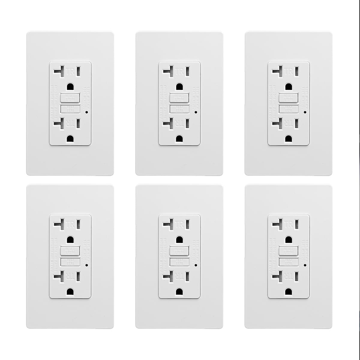 20 Amp GFCI Outlet, TR Tamper-Resisitant GFI Electrical Outlet with Thinner Design, Self-Test Ground Fault Circuit Interrupter with Screwless Wall Plate, UL Listed, Matte White, 6 Pack