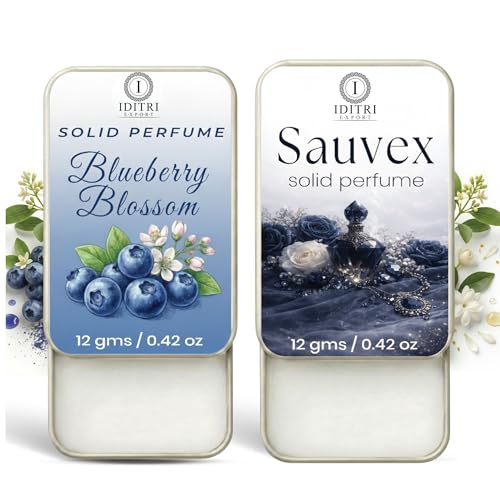 Image of Solid Perfume |blueberry blossom&Sauvex Alcohol Free Wax Perfume Balm, Long Lasting | Pocket Tin 12g, Pack Of 2| Non Greasy Smooth Glide, Travel Friendly Unisex Gifts He Or Her