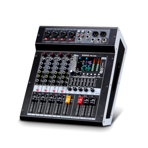 Image of BOMGE 4-Channel Audio Interface Mixer with 256 DSP, Bluetooth 48V Phantom Power, 2x350W Amplifier (4 Ohm) for Studio Recording, DJ Mixing, Karaoke, Concert Party & Streaming