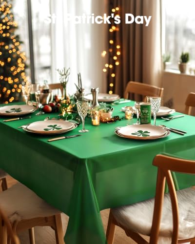 Image of Pureegg Plastic Table Cloth Disposable 10 Pack, 54 x 108 Inch Table Cloths, St Patricks Day, Christmas Decorations, Tablecloths, Rectangle, Forest, Plastic Cover, Leakproof & Sturdy, Green