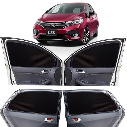 Image of OTO2EYE Car Sun Shade Compatible for Honda Jazz Model 2018 to 2023, Z-Black Super Magnetic Grip, Front Window Zipper, Side Window Curtains, 4 Pieces Set