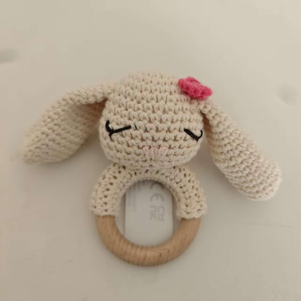 Handmade Crochet Baby Rattle - Premium 100% Organic Cotton Amigurumi & Natural Beech Wood Teether Ring - Sensory Montessori Toy for Newborns & Infants