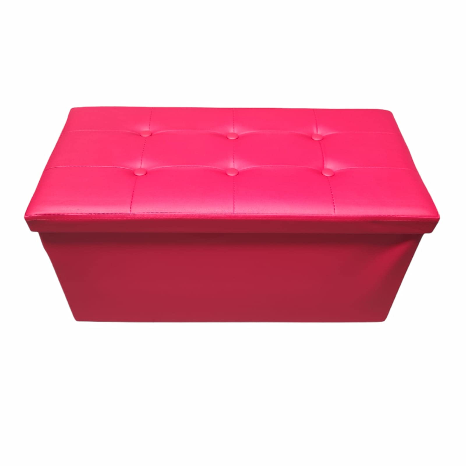 Mercatienda.es Baúl Puff pulí Piel Taburete para almacenaje Plegable en Rojo 76x38x38 cm.