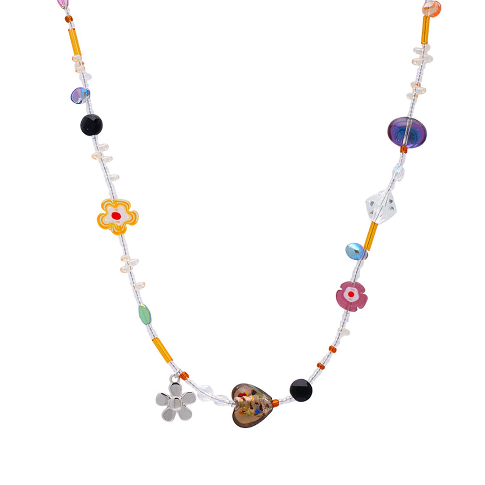 Ldabrye Collares para mujer, collar de cuentas de verano, colgante de flores acrílicas coloridas, joyería de cuello para mujer, joyería de moda, collar delicado con colgante, Acrílico