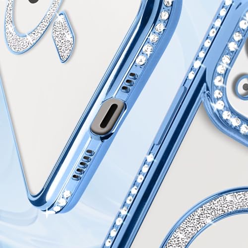 Image of DIZORO Compatible with (iPhone 15 Case) Clear Luxury Diamond Glitter Case |Camera Lens Protector with Glitter Ring | Premium Shockproof Glossy Shiny Back Cover Case for Girls Women -Blue