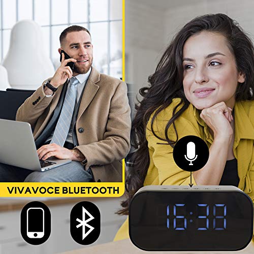 Broone C5 Altoparlante Bluetooth 5.0 Sveglia e Orologio Digitale Stereo Cassa portatile, Controllo Temperatura, Radio, Scheda TF 16GB, Ingresso Aux-In Compatibilità per iPhone Android e Tablet PC