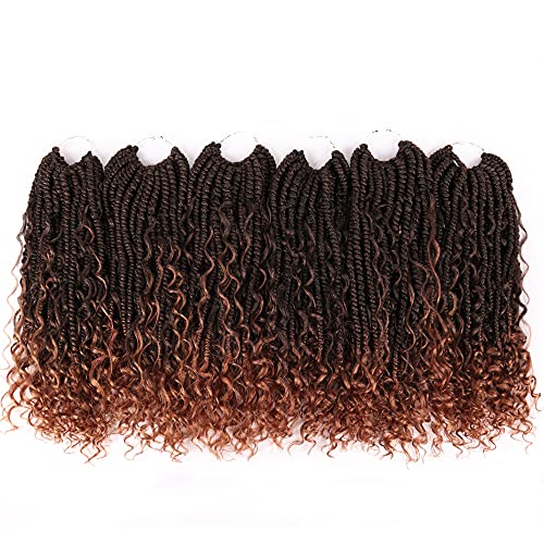 Bomb Twist Crochet Hair 14 Inch Spring Twist Hair Prelooped Crochet Braids Mini Twist With Curly Hair 6 Packs Boho Hippie Locs More Small Curls River Locs Synthetic Braiding Hair(144Strands, 1B/30#)