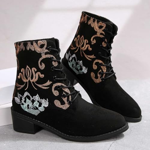 Bottes décontractées en daim brodé : confort ajustable et style bohème - 6