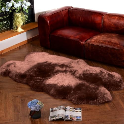 Premium Genuine Fur Sheepskin Rug Real Australia Sheepskin Natural Luxury Fluffy Lambskin Fur Area Rug Seat Covers for Kids Bedroom Sofa Chair Cover … (Mocha, 4ft x 6ft)