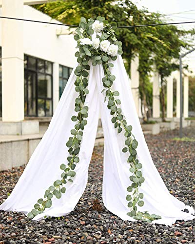 LJDJ Artificial Eucalyptus Garland – 6.5 Ft Faux Silk Eucalyptus Leaves Plant Fake Leaf Greenery Vines Twig Wreath Decorations for Wedding Holiday Party Backdrop Arch Floral Mantle Table Wall Dcor