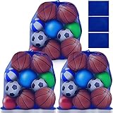3 Pcs Extra Large Mesh Bag Soccer Ball Bag with Adjustable Shoulder Strap Drawstring Sports Ball Bag Storage Ball Net Bag Sports Equipment Bag for Beach Gym Basketball, 35.4 x 27.5 Inch (Royal Blue)