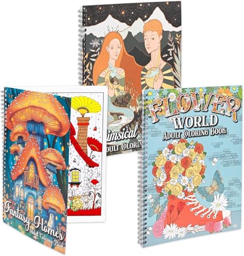 Atoke Adult Colouring Book Set,3 Stress Relief Colouring Books for Adults Relaxation,60 Pattern Flower World,Fantasy Fairy Homes and Whimsical Universe for Adults Relaxation