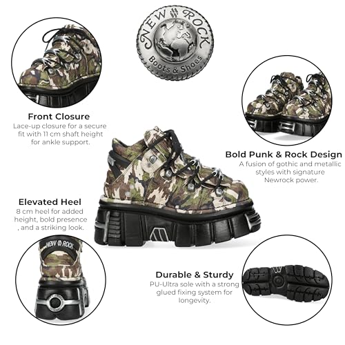 New Rock M-106-C169 Camouflage Leather Metallic Gothic Ankle Boots2