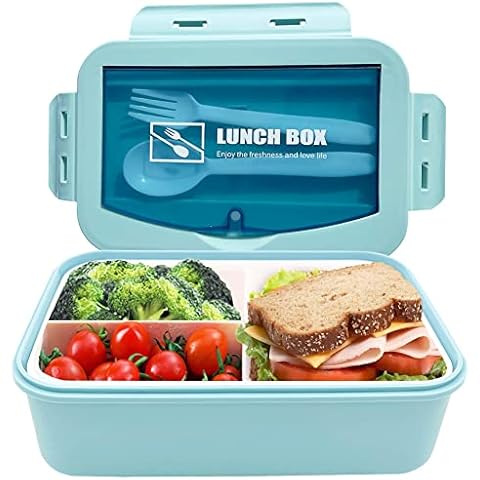 Bento Lunch Box, Leak-Proof 3 Compartment Insulated Bento Box for Adults & Kids, Women Men Microwavable Lunch Box Containers with Spoon & Fork Cover